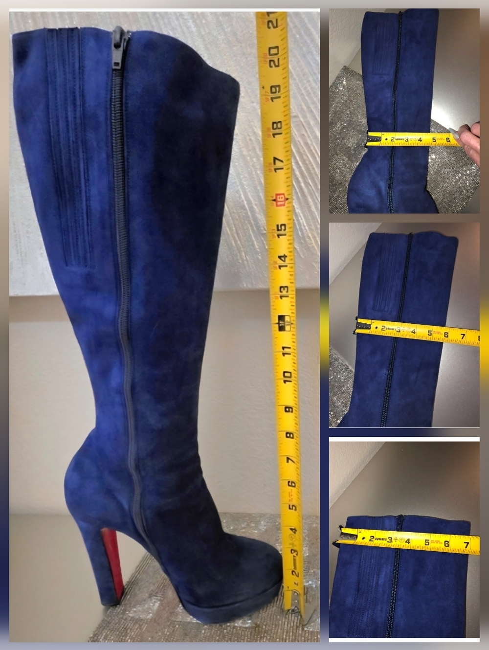 Christian Louboutin Royal Blue Suede Knee-High Boots - Size EU 39 (Fits US 8) - Picture 16 of 16